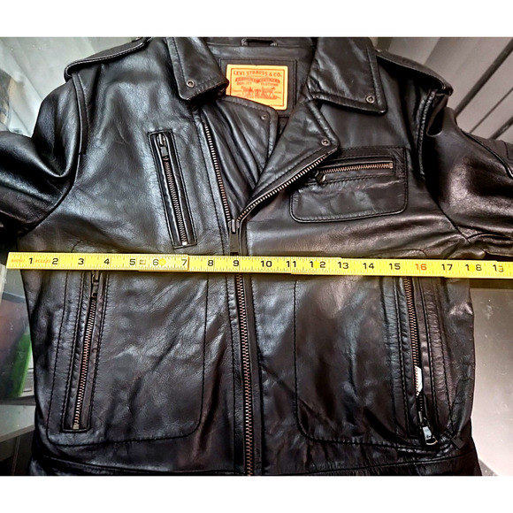 LEVI STRAUSS Co. BLACK LEATHER MOTORCYCLE BIKER JACKET-WOMEN-M -5 POCKET - Picture 12 of 13